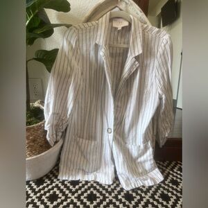 White Striped Linen Blazer